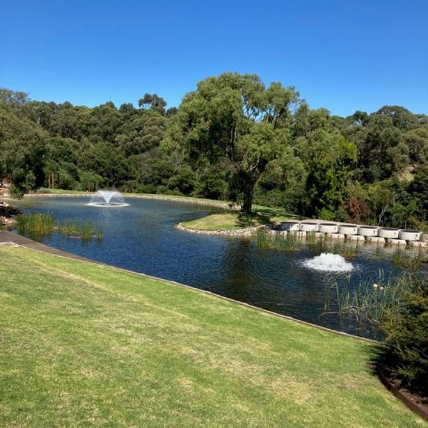 Lake with running water fountain